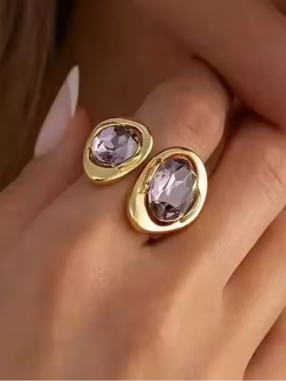 Anthropologie Gold-Tone Ring with Lavender Stones